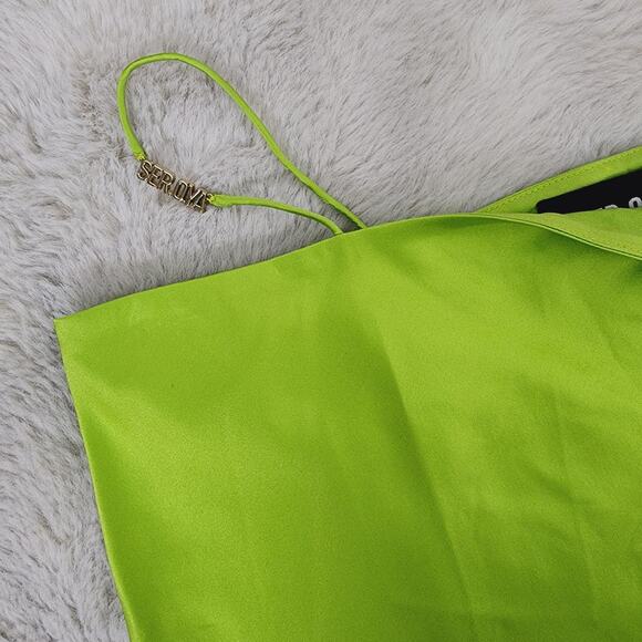 NEW Ser.O.Ya by Retrofete Penina Satin Midi Slip Skirt in Chartreuse - Picture 15 of 16